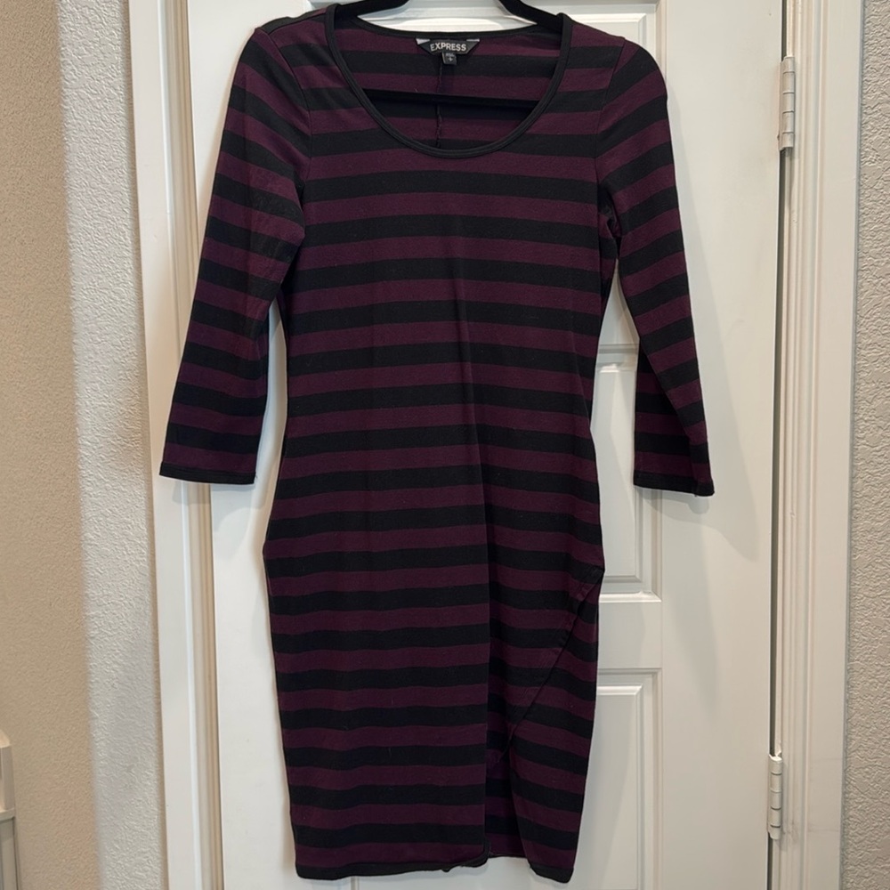 Express Striped 3/4 Sleeve Bodycon Dress Size S